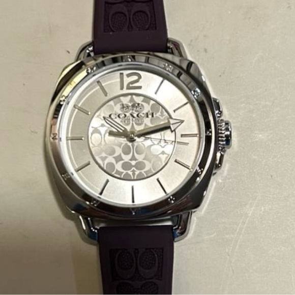 Coach Boyfriend Watch With 34mm Silver Face & Plum Coach Silicone Band - Picture 1 of 5